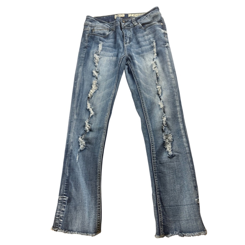 Indigo‎ Rein Crop Jeans Distressed Ripped Blue Denim Size 7